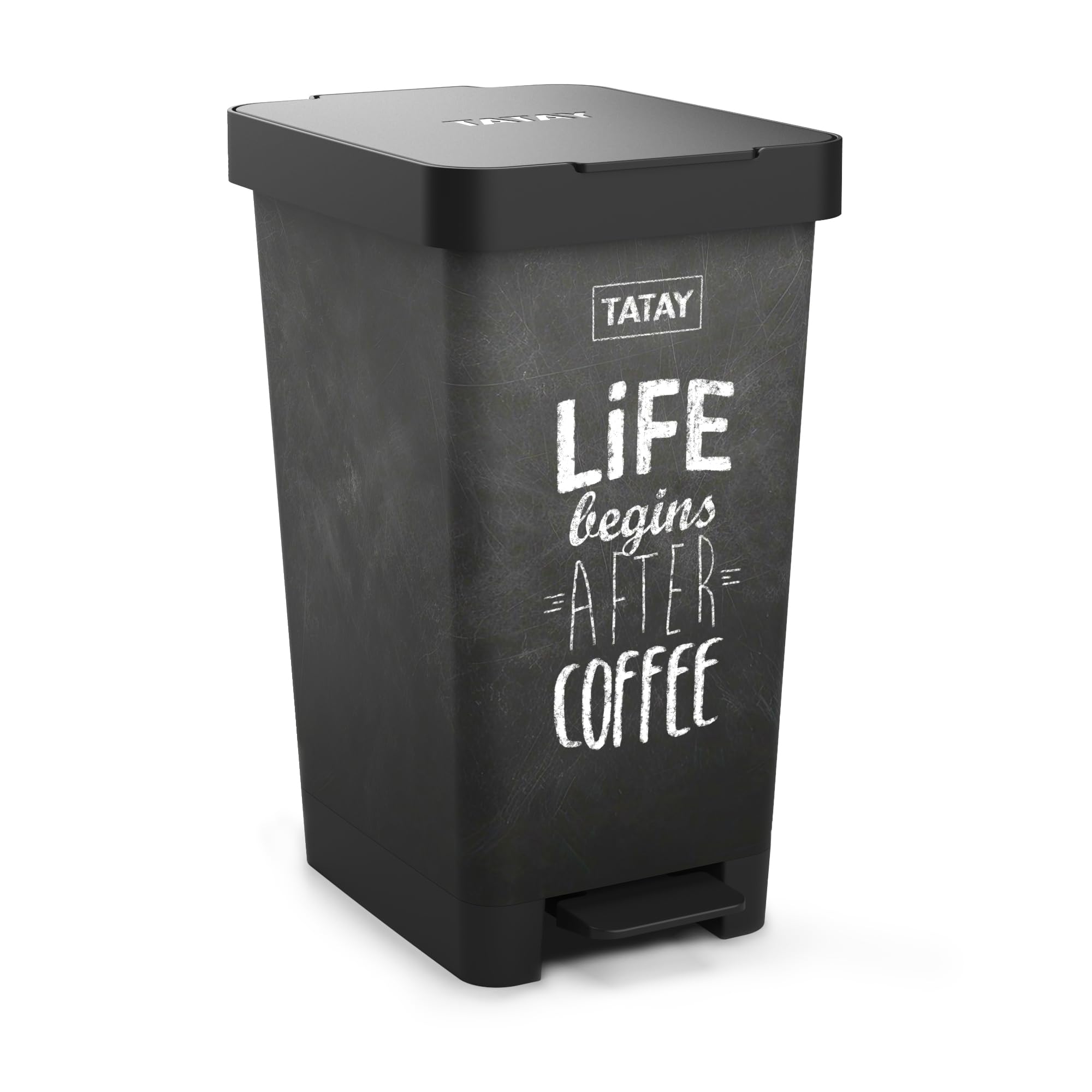 TATAY Smart Deco 25L Rubbish Bin Kitchen with Pedal | Compact and Functional Design | Indoor and Outdoor Use | Fits 30L Bags | BPA-Free Durable Plastic | 26x36x47cm, Slate Effect