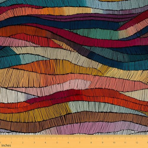 Feelyou Boho Fabric by The Yard Bohemian Wavy Upholstery Fabric for Sewing Crafting Rainbow Embroidered Waves Print Indoor Decor for Home DIY Projects Geometric Tribal Ethnic 1 Yard Soft Flannel