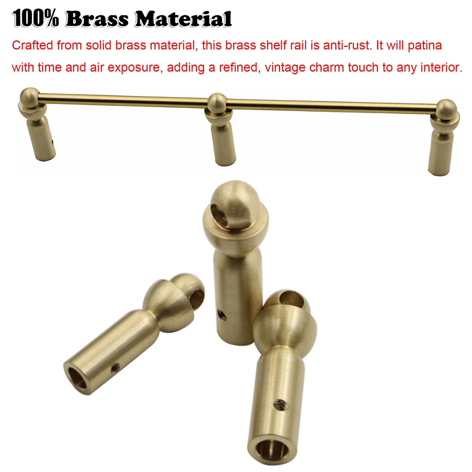 Soportes de estante de latón macizo, ajustables individualmente, con 3 soportes de montaje, varilla de latón de 6 mm, varilla de soporte para librerías, armarios de cocina, despensas, baños y est