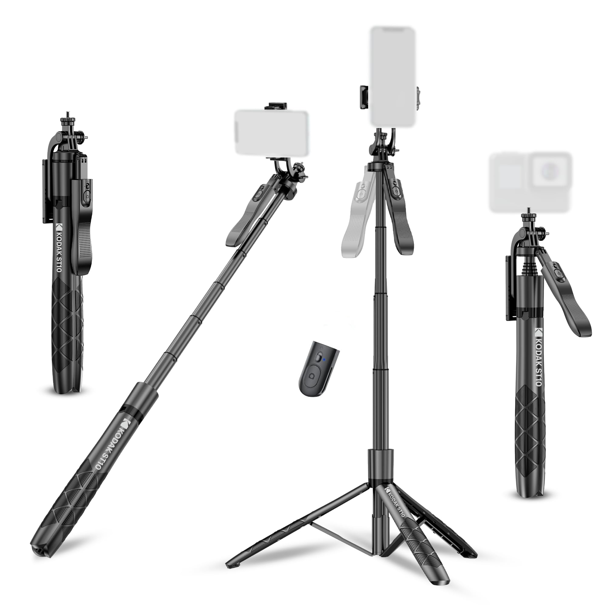 Kodak ST10 Stable Selfie Tripod with Wireless Remote Control | 1575mm Extendable Stand for DSLR, Smartphone | 1/4" Camera Screw | Bluetooth 5.2 | Hand Stabilizer | Foldable & Portable | Android 4.4-image-48