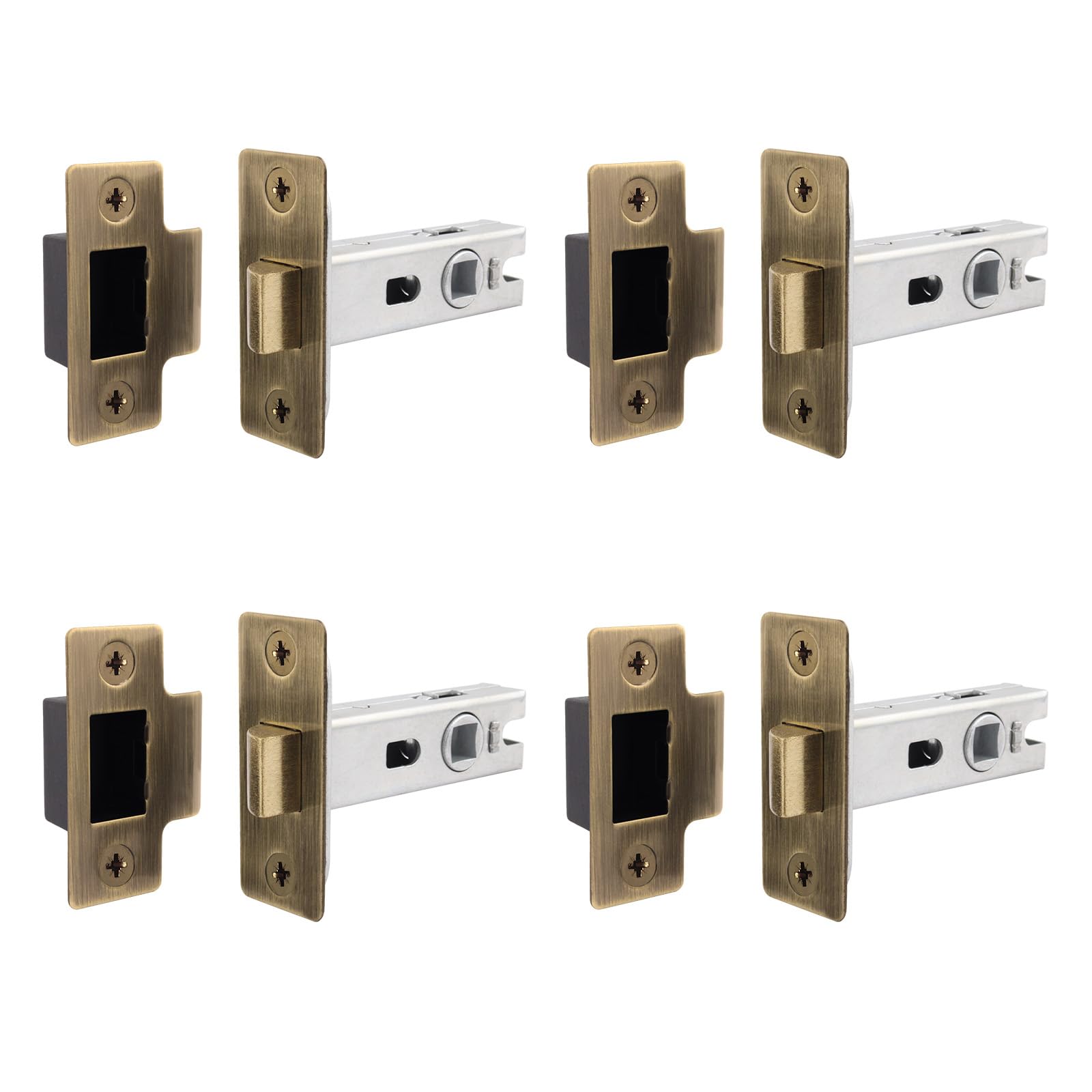 Eai Antique Brass Brass Tubular Door Latch For Internal Doors - 3 Inch / 76Mm - Pack Of 4 Tubular Mortice Latches
