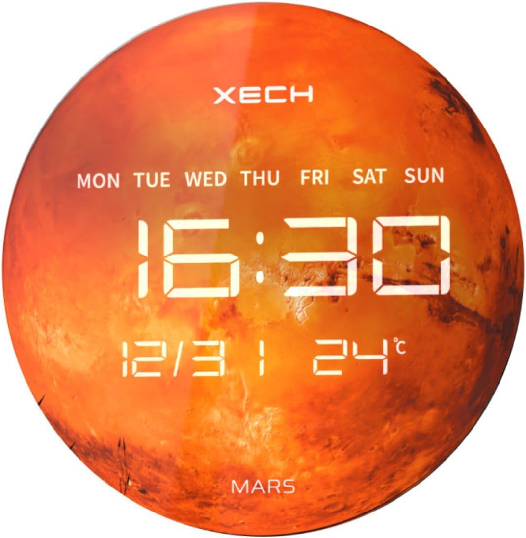 Xech Digital Wall Clock for Home Stylish Large LED Wall Clock Big Size Glass USB Powered Clocks for Bedroom Living Room Birthday Gift for Men (Solaris Plus) (Mars) (31.5cm x 31.5cm)