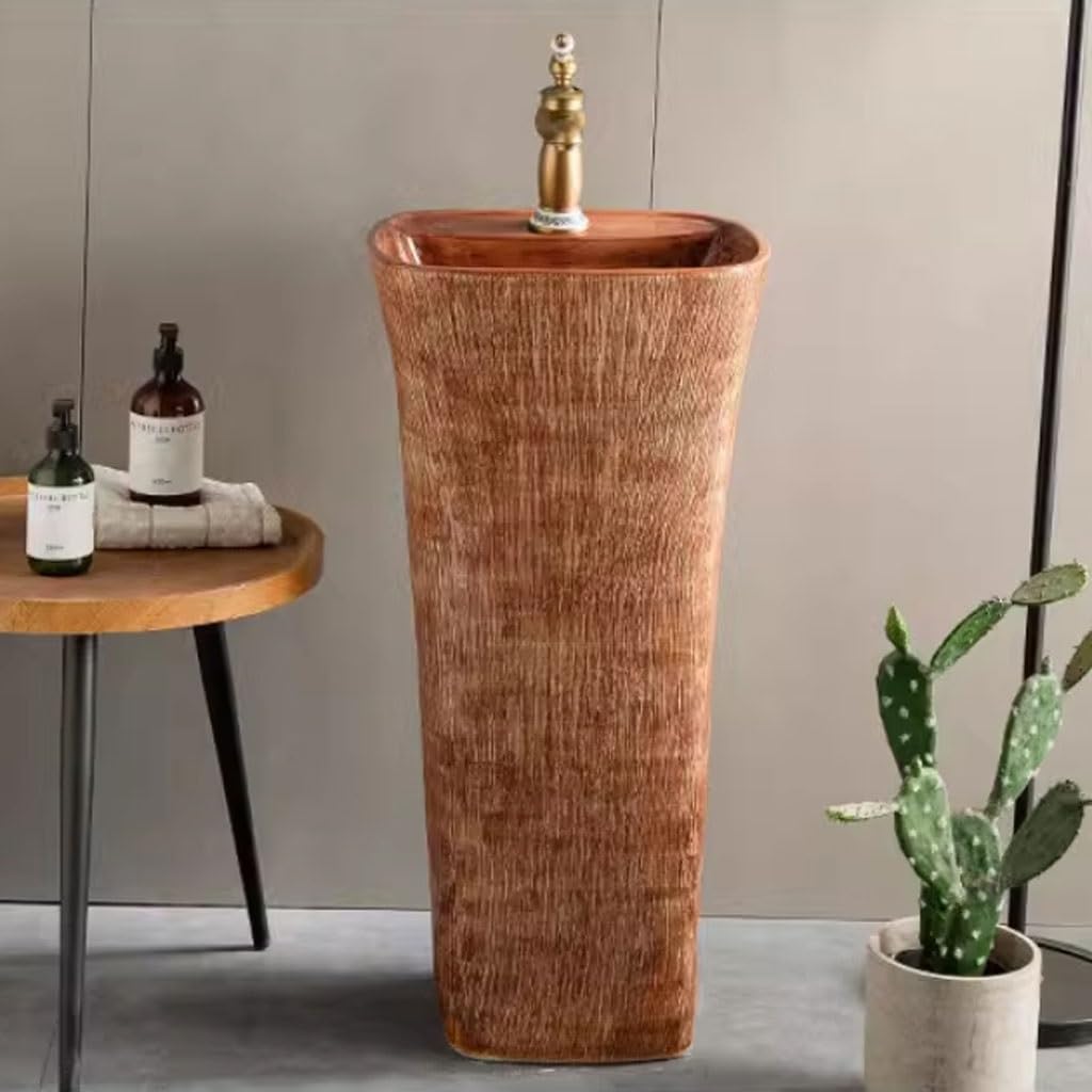 Outdoor Column Vessel Sink Bathroom Countertop Wash Basin, Floor-Standing Pedestal Sink for Courtyard Balcony, Stylish Vanity for Modern Spaces