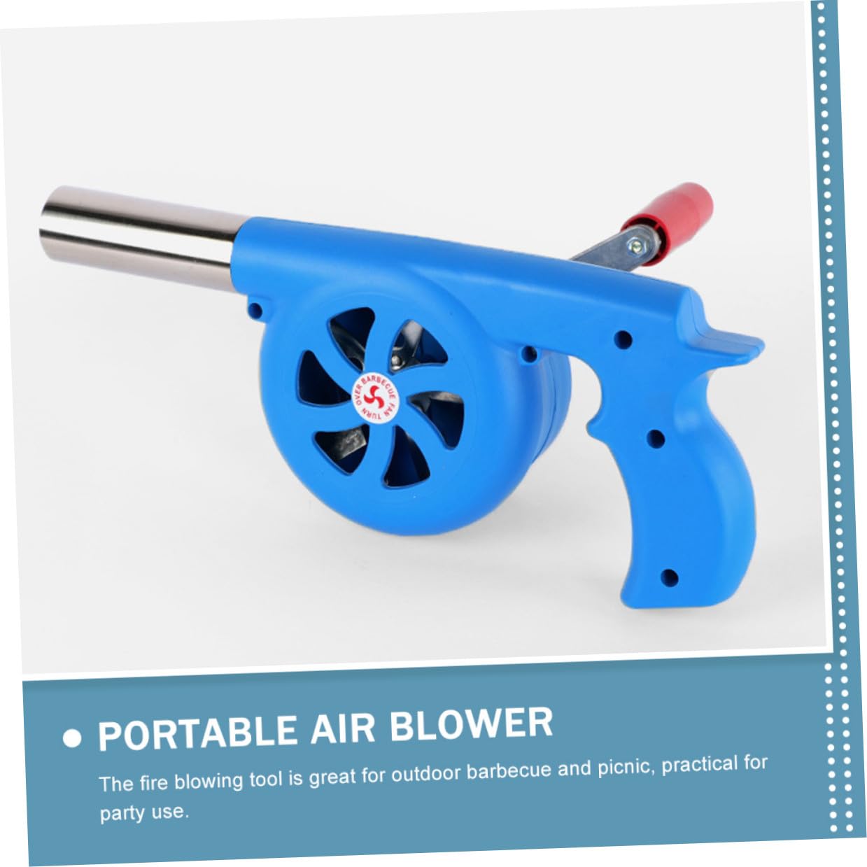 Soplador de Aire Manual para Barbacoa al Aire Libre Ventilador de Manivela Azul Engranajes de Hierro Fundido Herramienta Portátil para Encender Fuego Parrillas y Fogatas