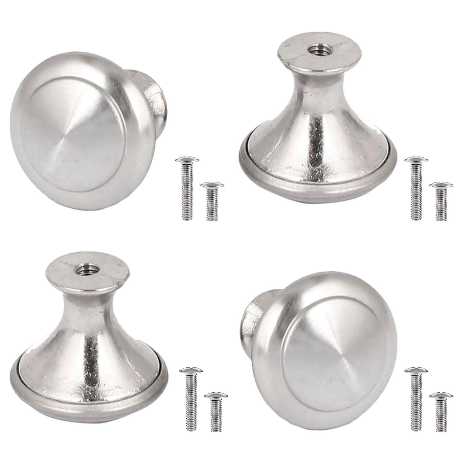 Aiwxeeu Sliver 4 Pcs Cabinet Knobs Stainless Steel, Drawer Knobs In Silver, 27Mm Diameter Metal Round Drawer Wardrobe Pull Handles For Cupboards, Drawers And Wardrobes