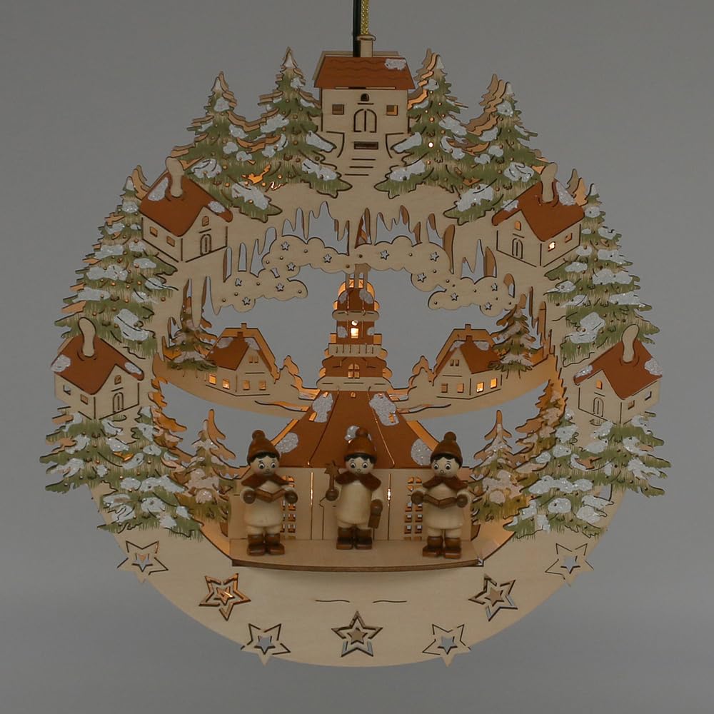 Wichtelstube-Kollektion Holz Fensterbild Seiffener Kirche mit Kurrenden Weihnachtsdeko fürs Fenster, 30 x 6 x 28 cm inkl. Adapter 4,5 V; LED Fensterbilder Weihnachten
