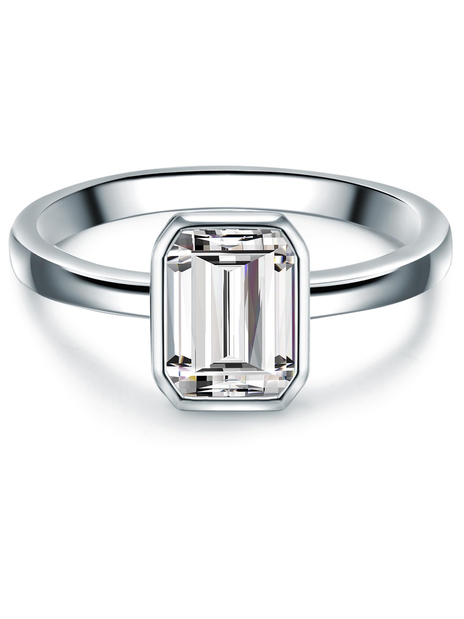 Trilani Damen Solitärring aus 925/- Sterling Silber mit Zirkonia Smaragd-Schliff Silberring Damenring mit Stein Rechteckig