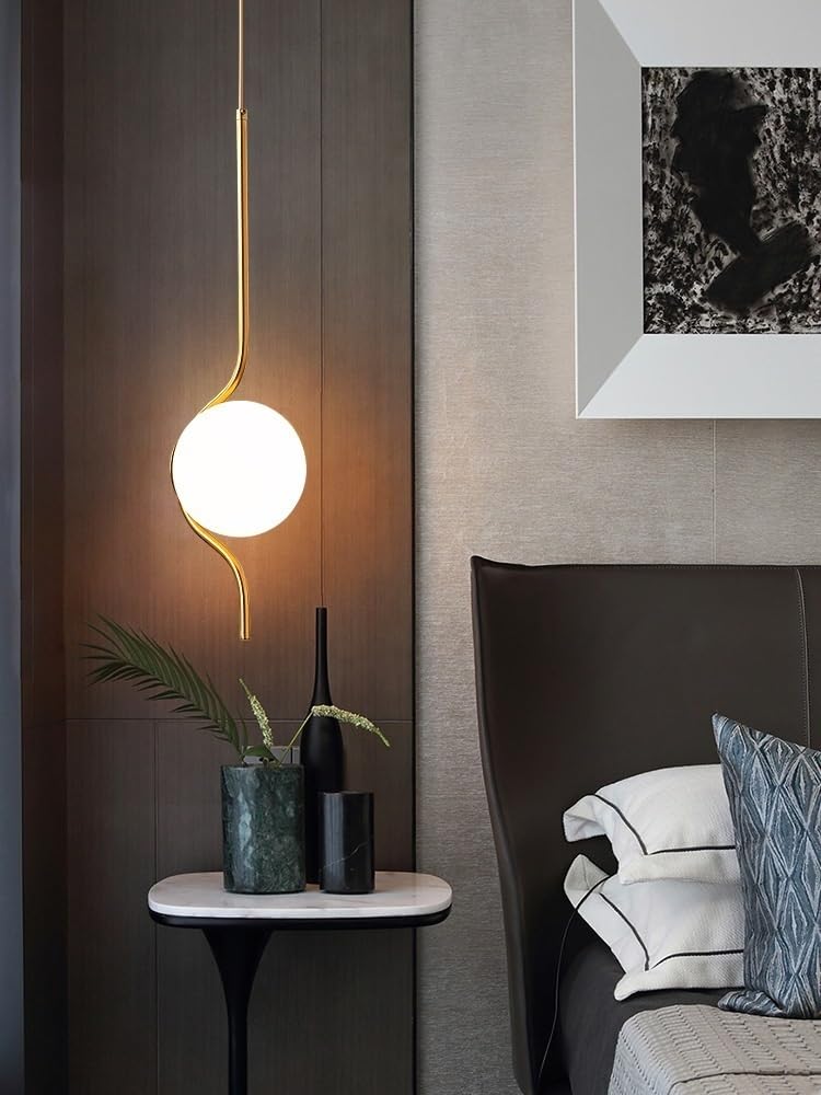 Iluminación Colgante inalámbrica con Pilas con Bombilla Recargable USB y Mando a Distancia, lámpara Colgante de Mediados de Siglo no Cableada con Pantalla de Globo de Cristal Blanco, para Cocina, is