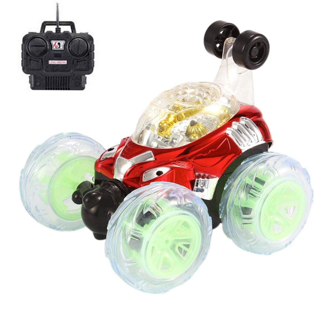 HARRYSTORE RC Rolling Stunt car,Invincible Tornado Twister Remote Control Truck,360 Degree Spinning and Flips with Color Flash & Music for Kids (Red)