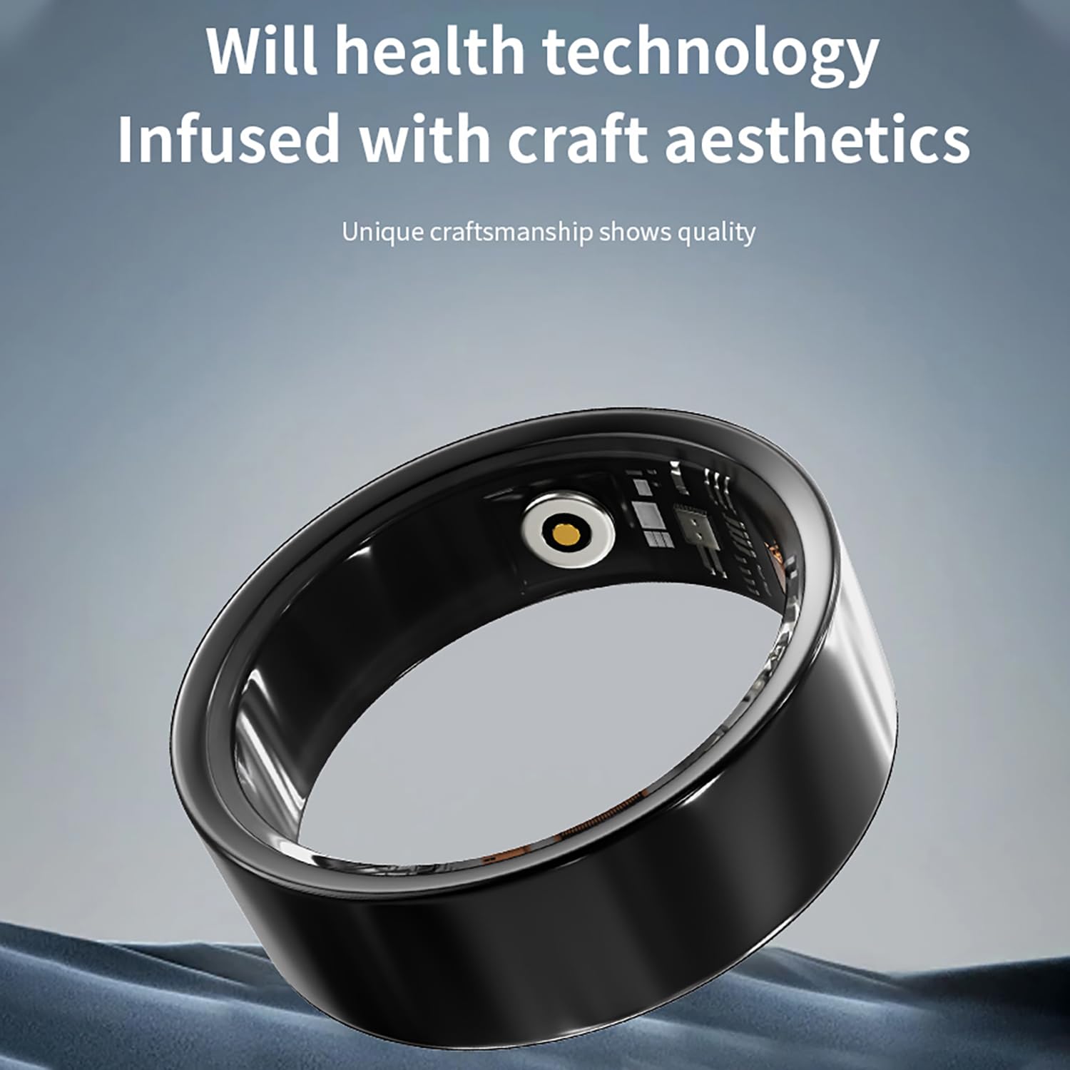 LONGLU Smart Ring pour Hommes Femmes, Bague Tracker de Fitness avec Fréquence Cardiaque/Oxygène Sanguin/Sommeil/Sport/Étanche IP68, Tracker de Santé pour iPhone & Android (Doré, 13)