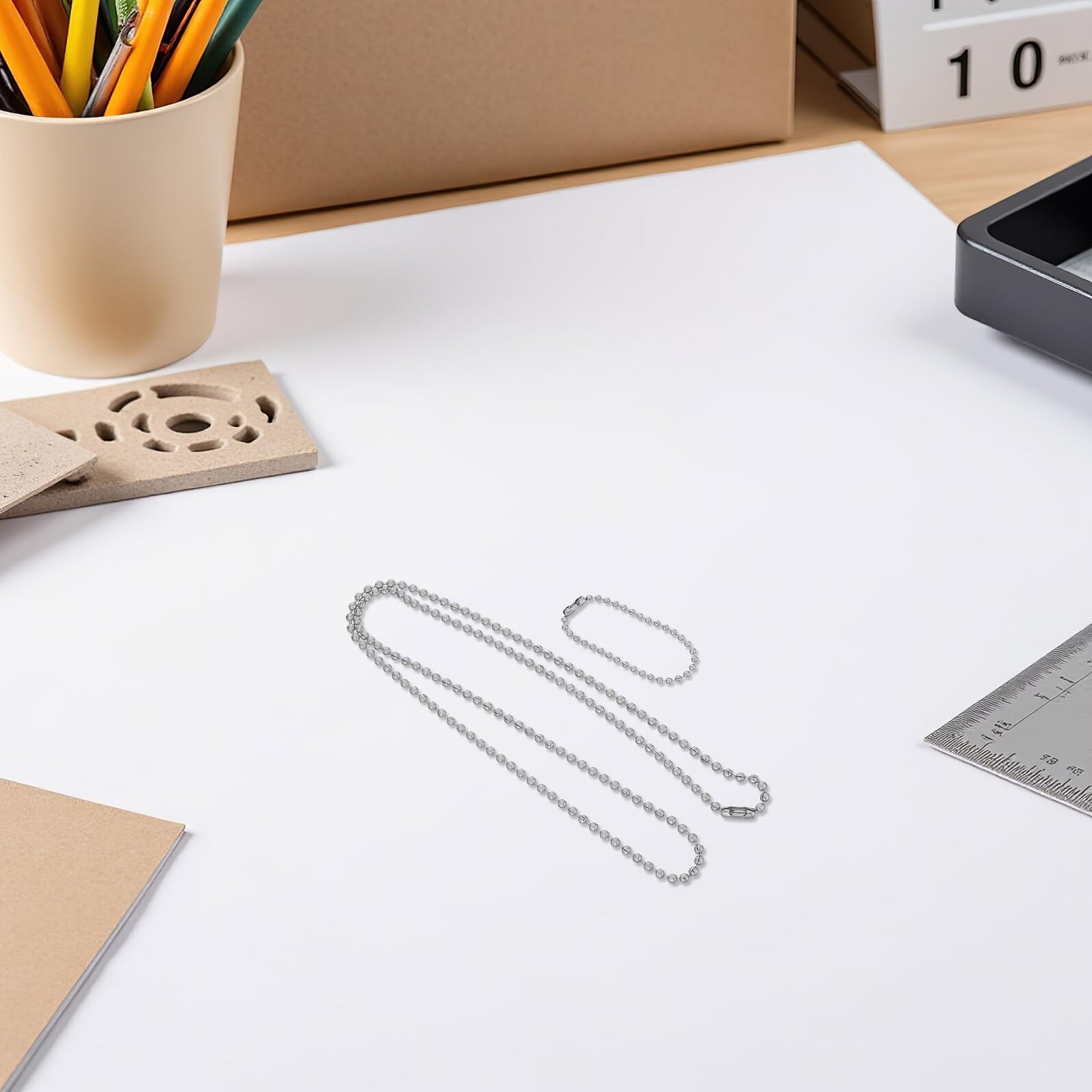 Toddmomy Kit 4 Catenine a Piastrine Militari in Acciaio Inossidabile, Catena a Sfere da Uomo Resistente, con Sgancio Rapido per Portachiavi e Targhette Identificative, per