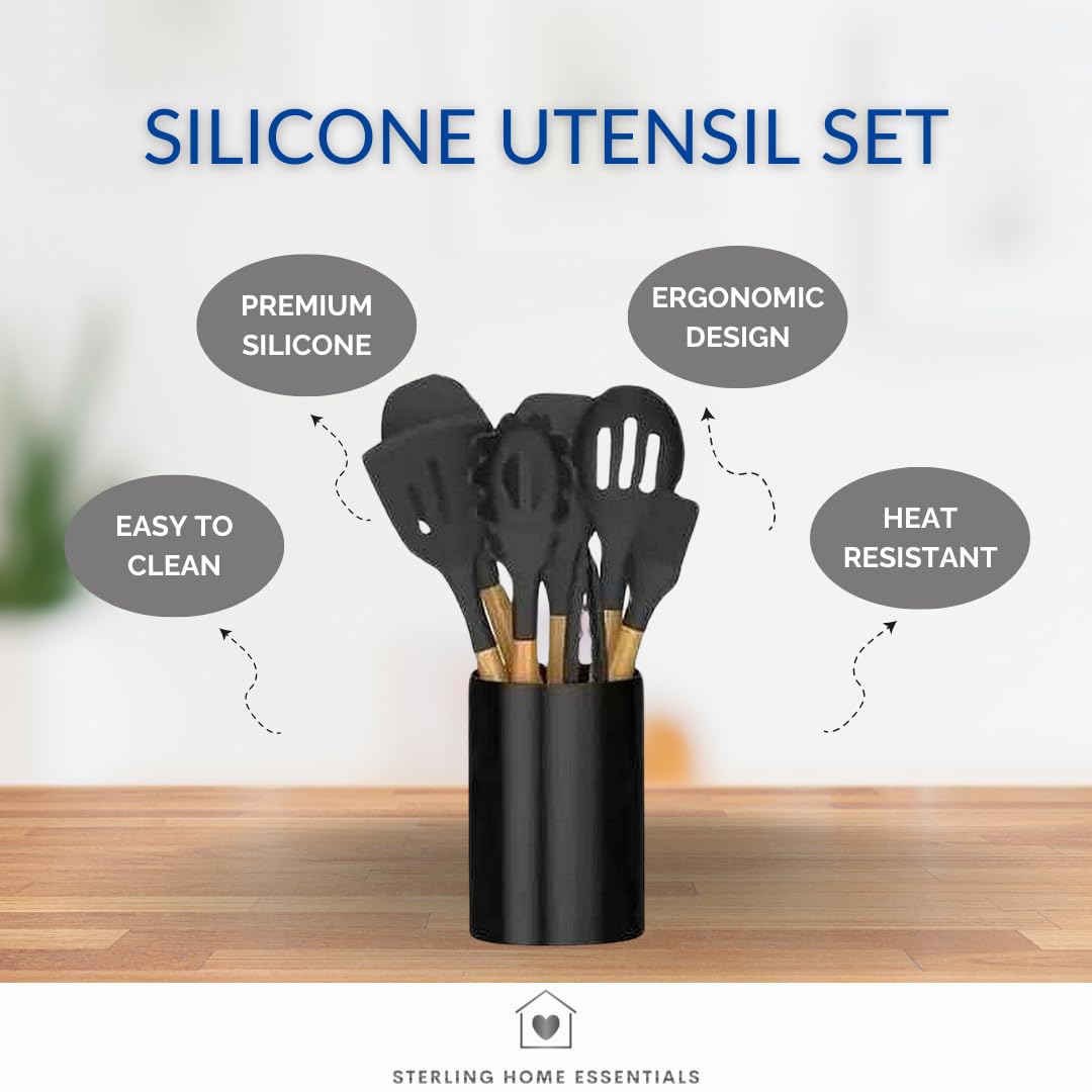 Utensilios de cocina 33 piezas de silicona antiadherente (sin BPA) Set (negro)