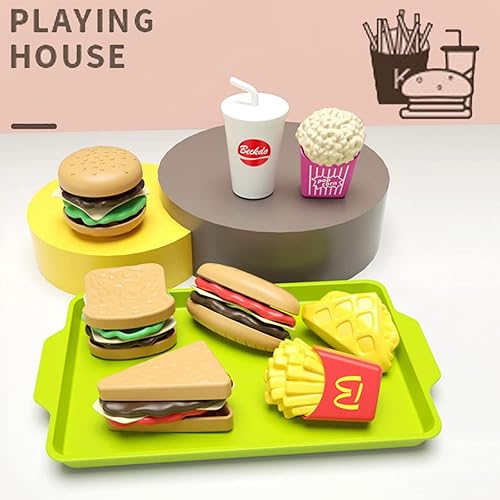 Miniatura 7 de Mbarbs Juego de juguetes de comida de juego rápido, bandeja de plástico falsa para hamburguesas y papas fritas, regalos de cumpleaños, juguete de