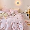 Sedefen Pink Striped Duvet Cover Queen Size Cute Red Heart Bedding Set 3 Pcs Kids Girls Kawaii Stripes Heart-Shaped Soft Breathable Microfiber Reversible Comforter Cover with Zipper Closure #4