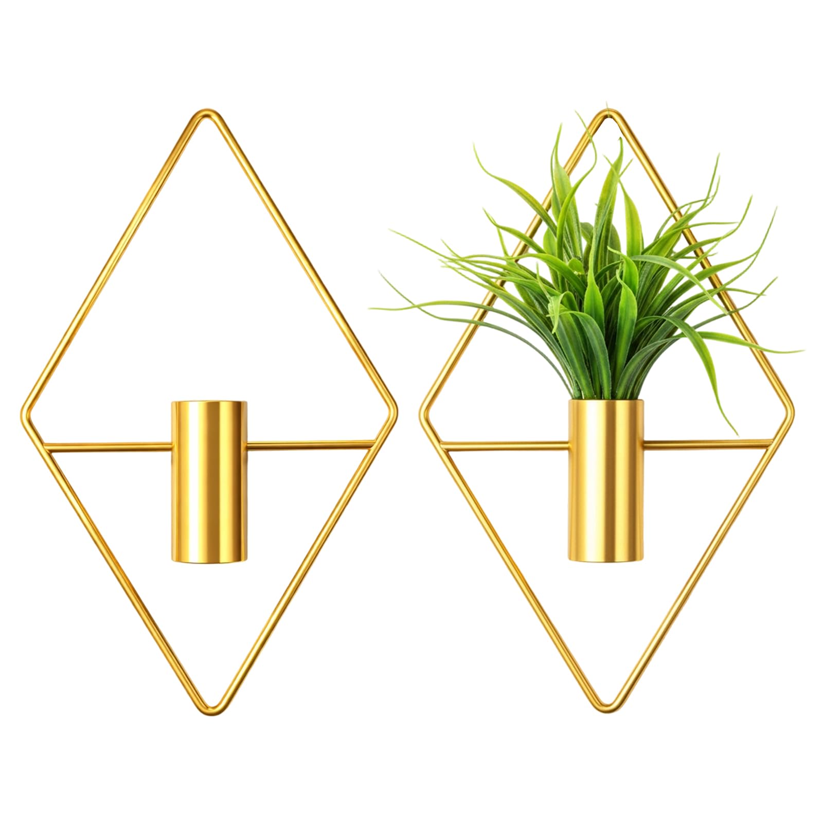 YREYBN 2 Pack Wall Vase Gold Wall Decor, Creative Geometric Wall Art Decor for Home Decoration, Boho Wall Art Planter for Indoor Spaces