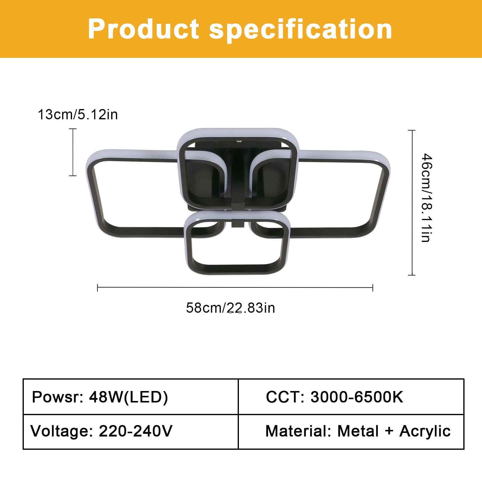 Comely Plafonnier LED Dimmable avec Télécommande, 48W Luminaire Plafonnier | 5400LM Éclairage de Plafond pour Chambre à Coucher Salle, 3000K-6500K