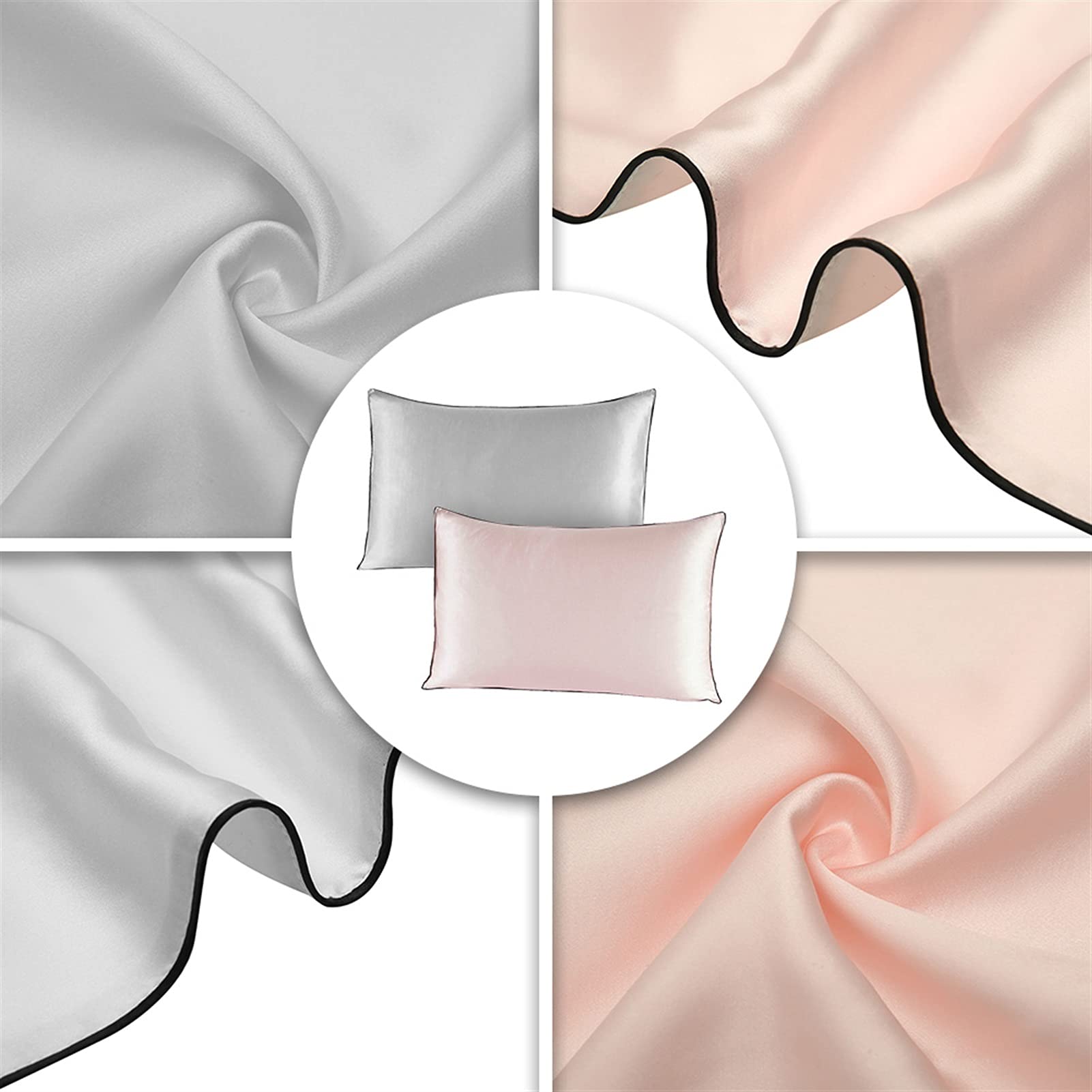 Fundas de Almohada de satén con Cremallera， Funda de Almohada Envelope Pure Multicolor 48x74cm Funda de Almohada(Light Grey)