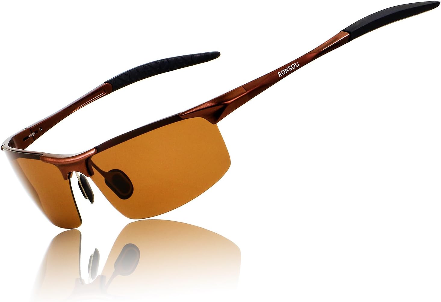 RONSOU Men Sport Al-Mg Polarized Sunglasses Unbreakable for Driving Cycling Fishing Golf