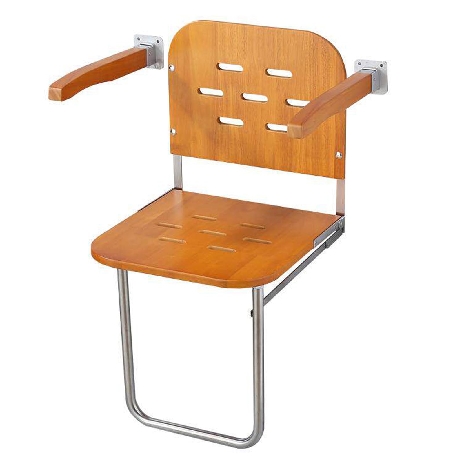Asiento De Ducha Plegable De Madera De Teca, Silla De Ducha Plegable Para Personas Mayores Pared Taburete Ducha Antideslizante Oporta Hasta 250 Kg Para Personas Mayores Y Discapacitadas (Natural Wood)