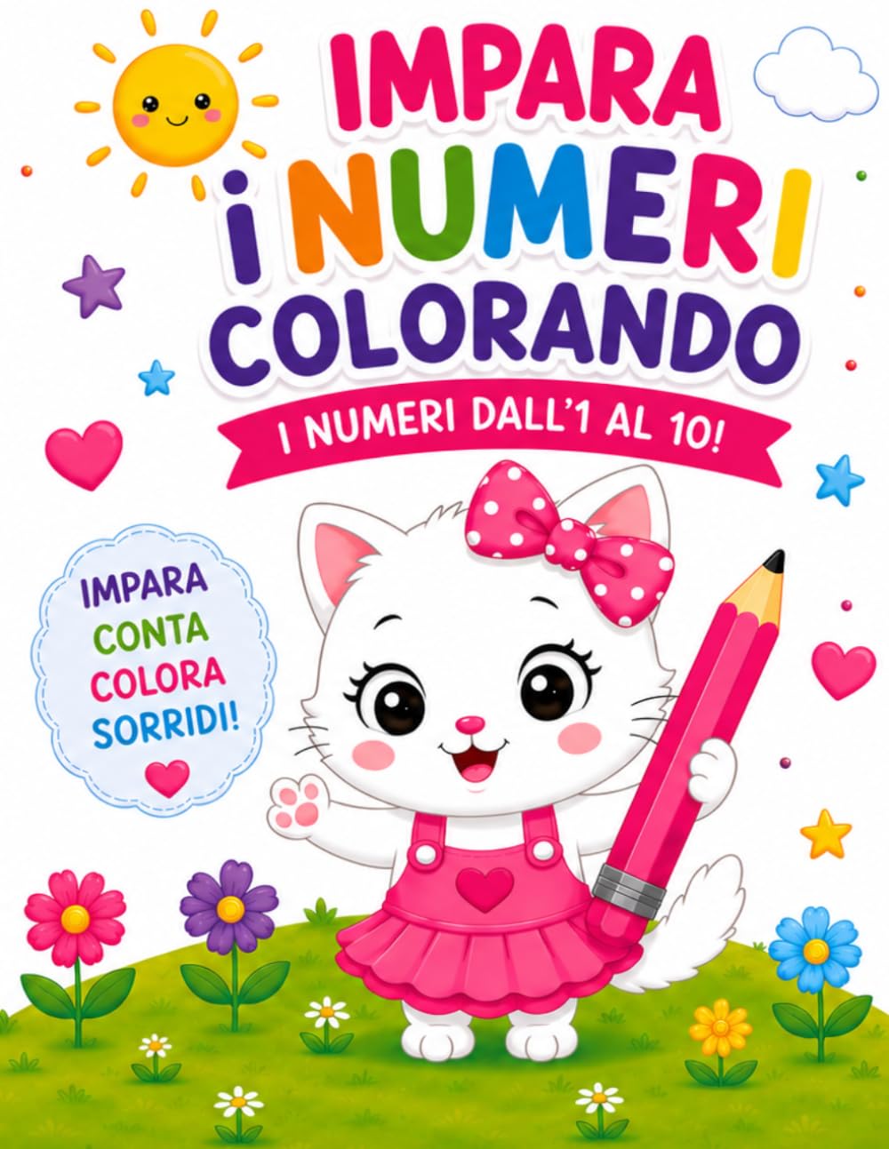 Mimi la Gattina – Numeri da Colorare per Bambini 2-4 Anni: Impara a Contare da 1 a 10 con 10 Disegni Facili e Divertenti | Libro Educativo Prescolare