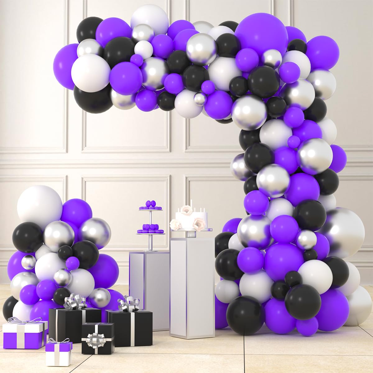 Purple Black White Balloon Garland Arch Kit - Purple Black Balloons Purple Silver White Balloon for Birthday Wedding Anniversary Engagement Graduation