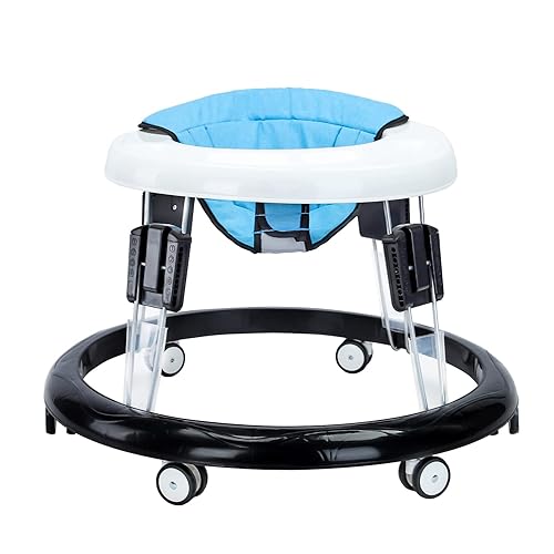 Caminadores de bebé de altura ajustable para niños y niñas con bandeja fácil de limpiar y 8 ruedas universales, andador plegable antienrollable para