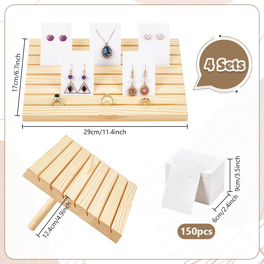 PH PandaHall 4 Set Espositore per Orecchini in Legno Porta Biglietti da Visita Vassoio Porta Gioielli per Esposizione Orecchini Gioielli da Tavolo, 29x17cm