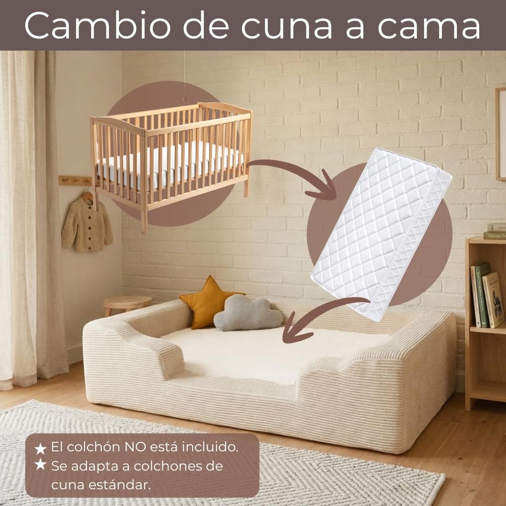 Wonder Space Cama de espuma para niños pequeños, marco de transición suave de cuna a cama con funda de pana extraíble lavable, base de cama de espuma viscoelástica para niños de 1 a 5 años, se adapta