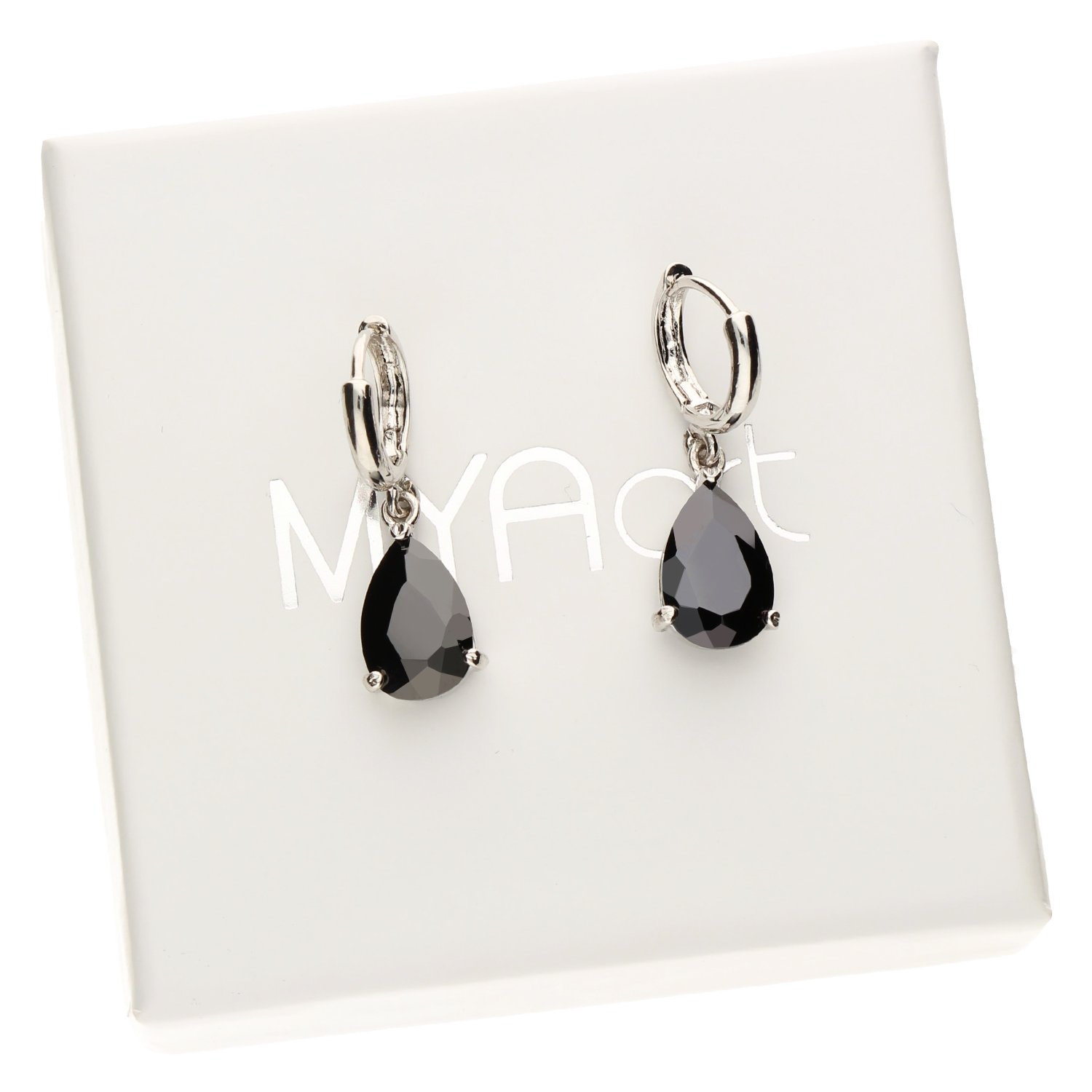 Damen Creolen Ohrringe Hängend Ohrhänger mit Zirkonia Stein Tropfen Oval Anhänger Silber Onyx Schwarz Vergoldet MYAWGOHR-70