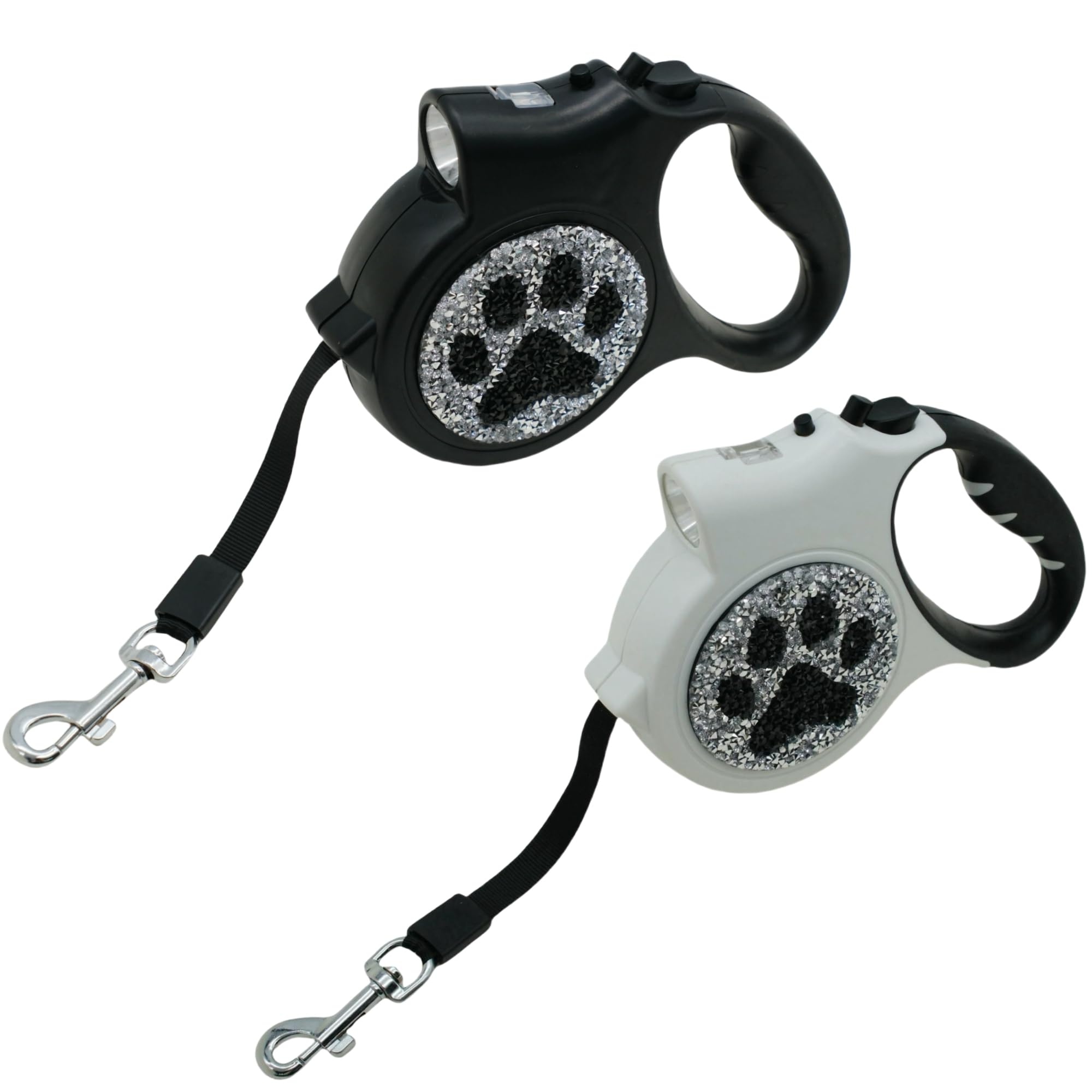 Correa retráctil LED para perro, correa de 16 pies con detalle brillante hecho a mano, sin enredos, freno con una sola mano, mango de agarre suave para perros pequeños y medianos de hasta 75