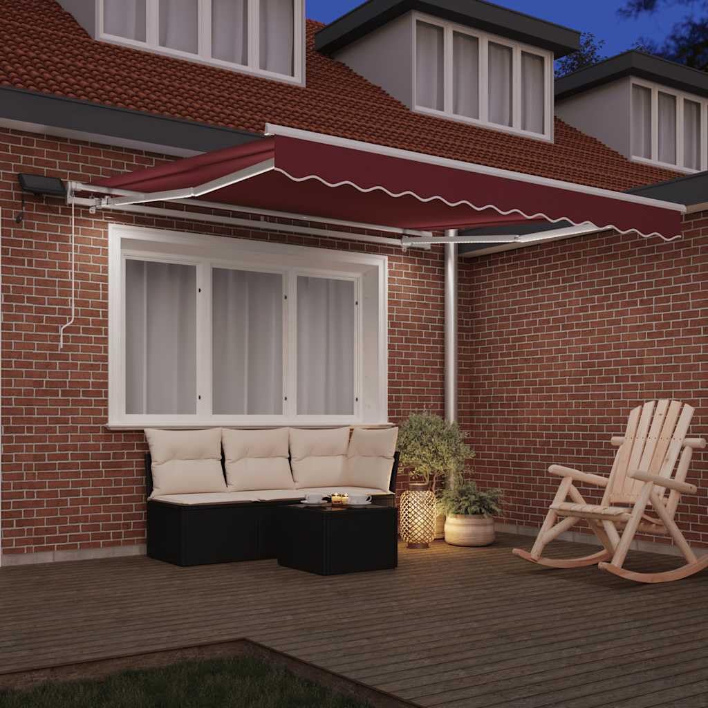 Auvent manuel à bras articulé avec éclairage LED, bordeaux, 300 x 250 cm, protection UV, imperméable, pour terrasse et balcon, structure en aluminium revêtu par pulvérisation
