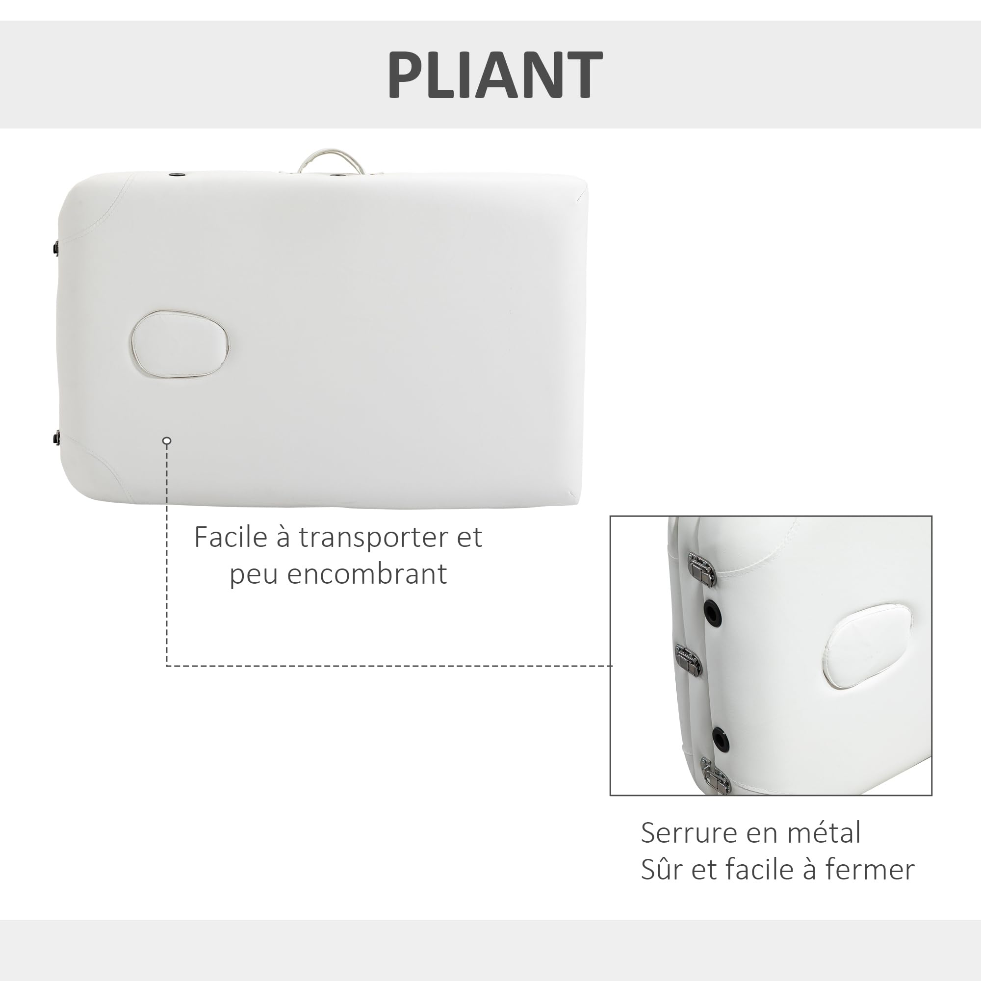 HOMCOM Table de Massage Pliante Charge Max. 225 Kg Blanc | Hauteur Réglable, Cadre en Alliage d'Aluminium, Cosmétique, Lit de Massage Portable