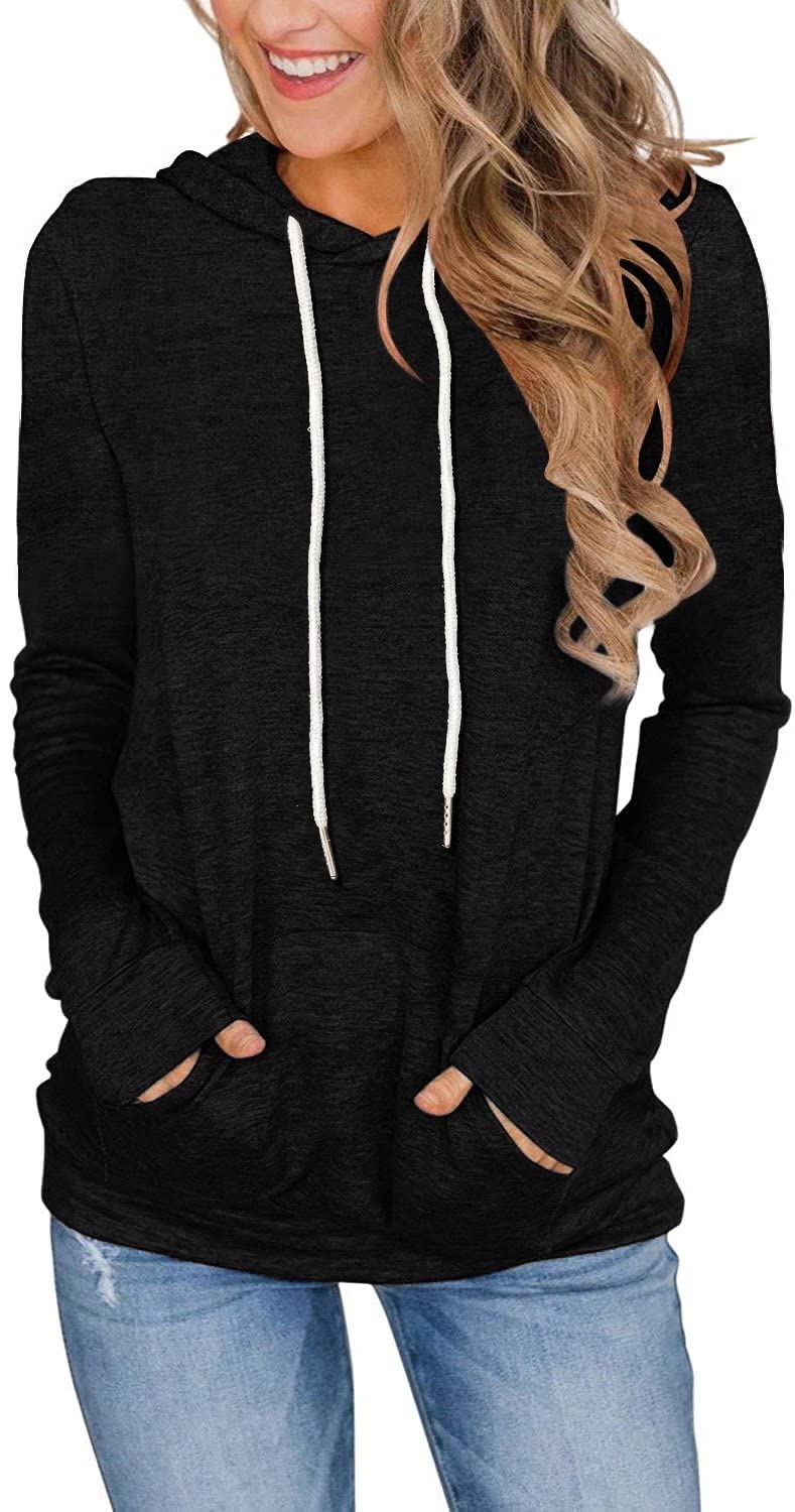 FEEKEKE Women's Long Sleeve Hoodies Tops Lightweight Hooded Sweatshirts Pullover Casual Tunic Shirts with Pocket