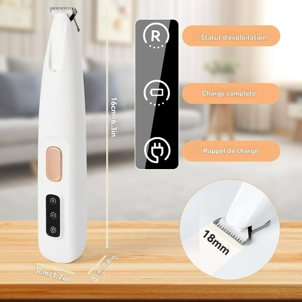 Patounet Tondeuse de Précision pour Chat, Tondeuse Patounet Chat, Tondeuse Chien Silencieuse avec des Lumières LED, Étanche IPX4, pour Pattes, Yeux, Oreilles, Visage et les Fesses (1 article)
