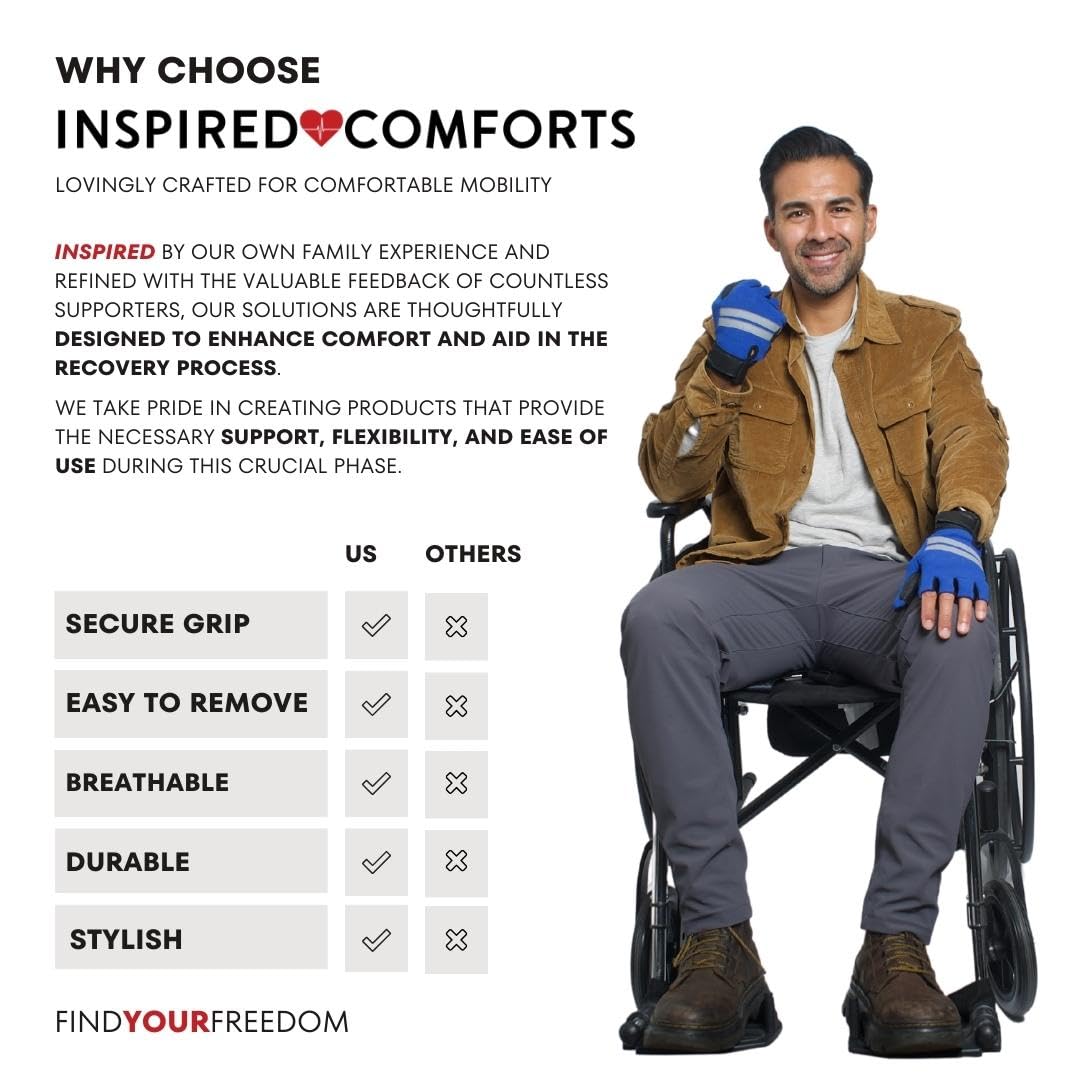 Inspired Comforts Guantes para silla de ruedas sin dedos con agarre antideslizante, transpirables y reflectantes