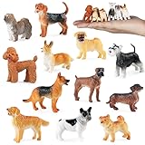 RCOMG 12Pcs Mini Dog Figurines, Realistic Farm Puppy Figures Playset, Plastic Dog Animal Toys Figure for Kids Toddlers, Cake Topper