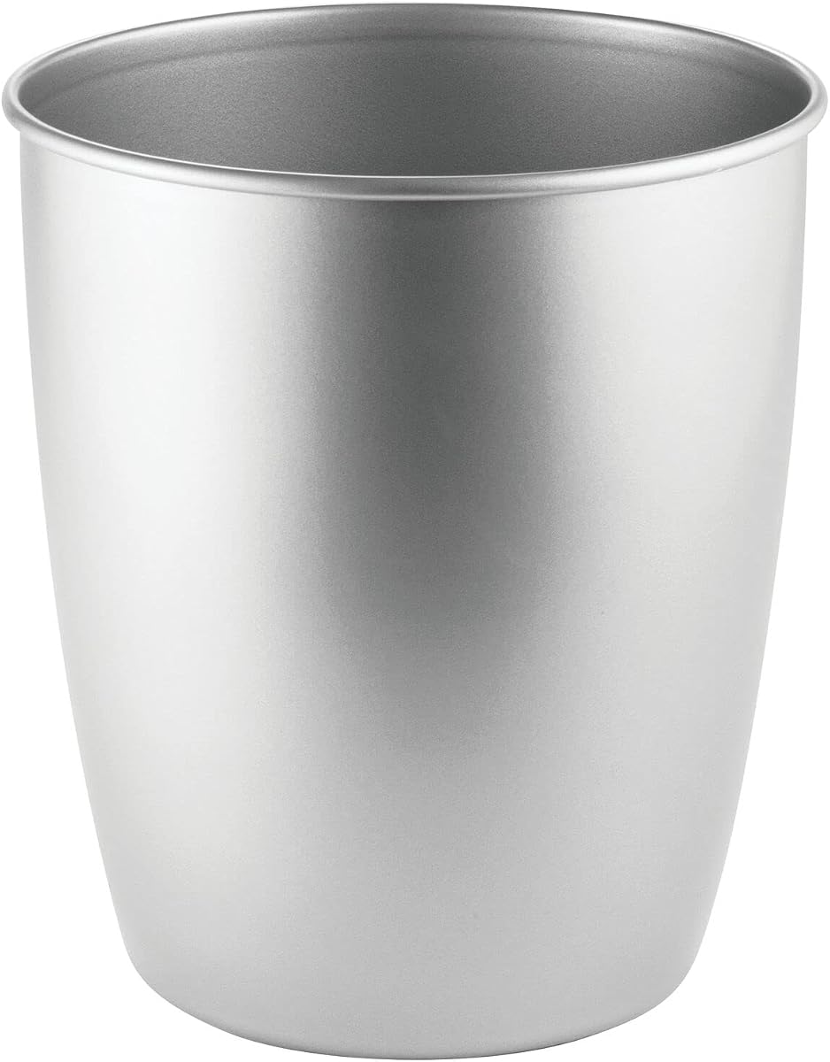 Pequeño cubo de basura redondo de acero – Papelera de 1,5 galones, contenedor de basura para baño, tocador, dormitorio, cocina, oficina en casa – Colección Hamill – Cromo