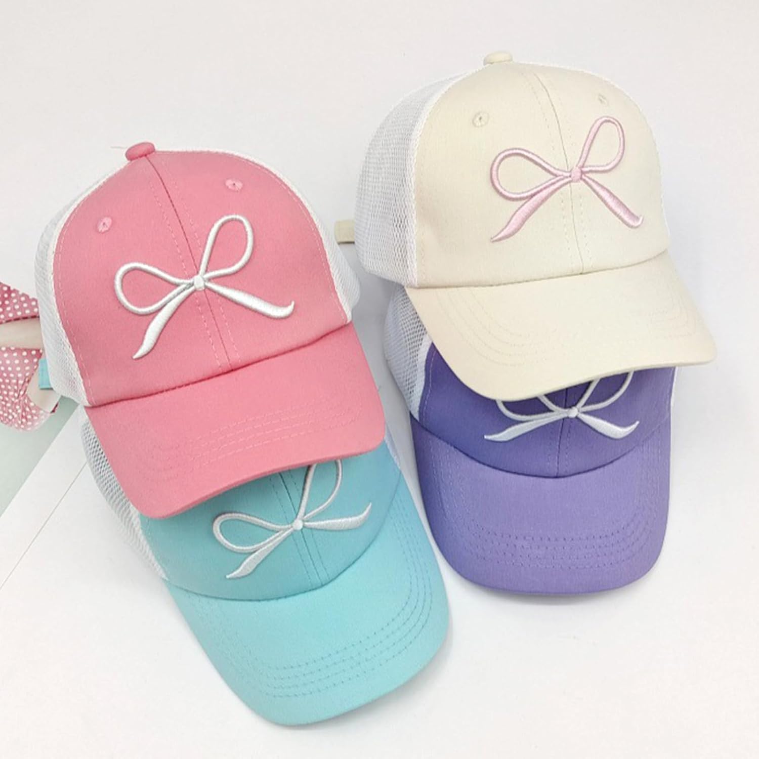 Girls Bow Tie Baseball Cap, Kids Summer Mesh Sun Hats Visor Cap, Adjustable Ponytail Hat for 7-12 Years - Image 7