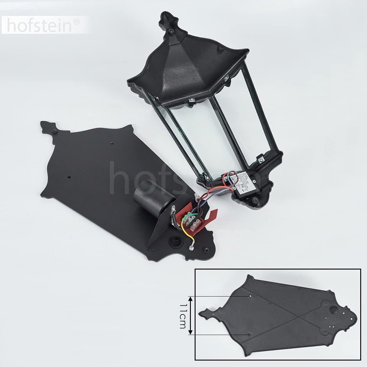 Applique d'extérieur Hongkong avec détecteur de mouvement, lampe murale à l'aspect antique, métal/verre en noir-argent/clair,applique rétro/vintage,douille E27, pour terrasse/cour/entrée,sans ampoules