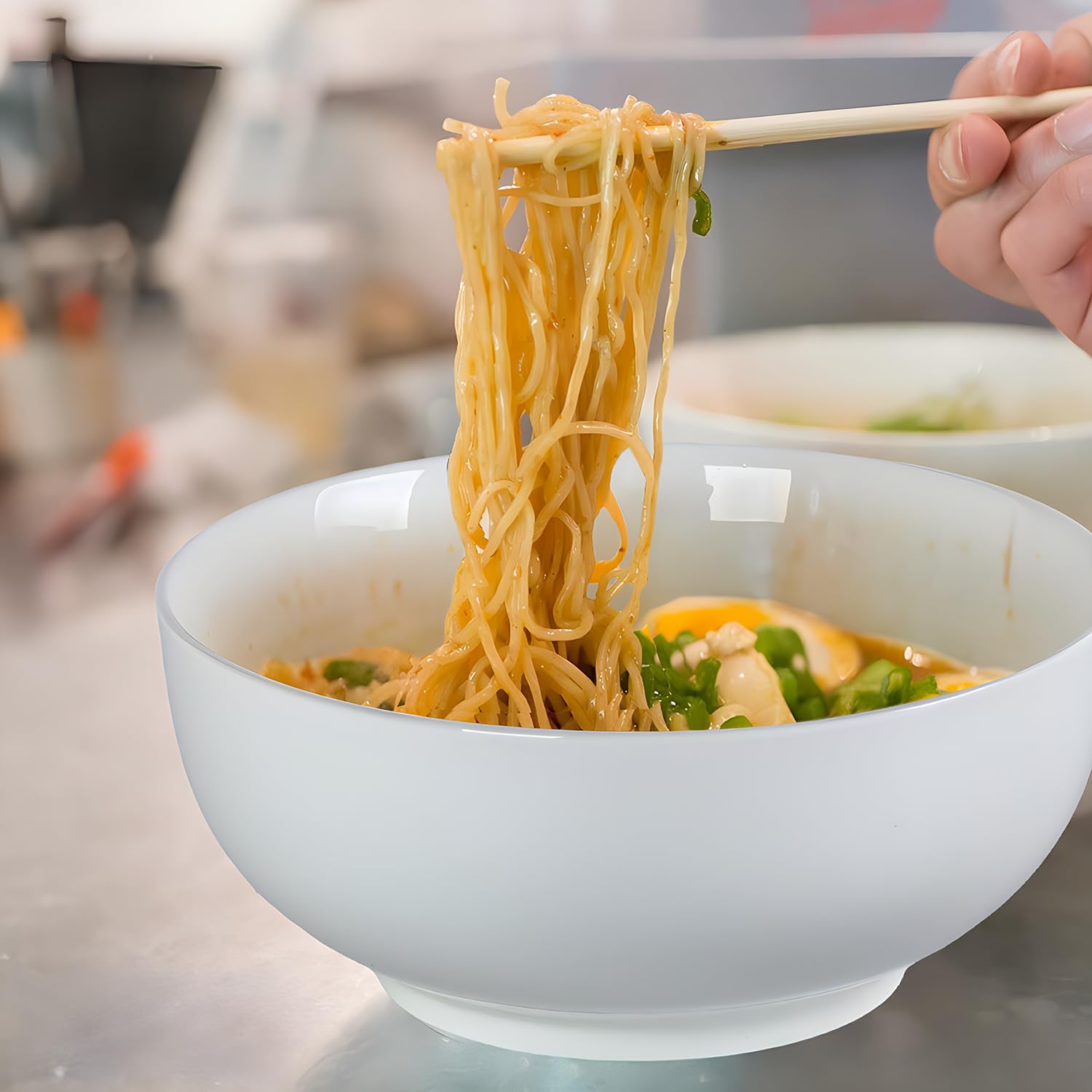 Tazones grandes de sopa Pho de 60 onzas, cuencos grandes de porcelana para fideos, cuencos blancos rotos de 8 pulgadas, juego de 3