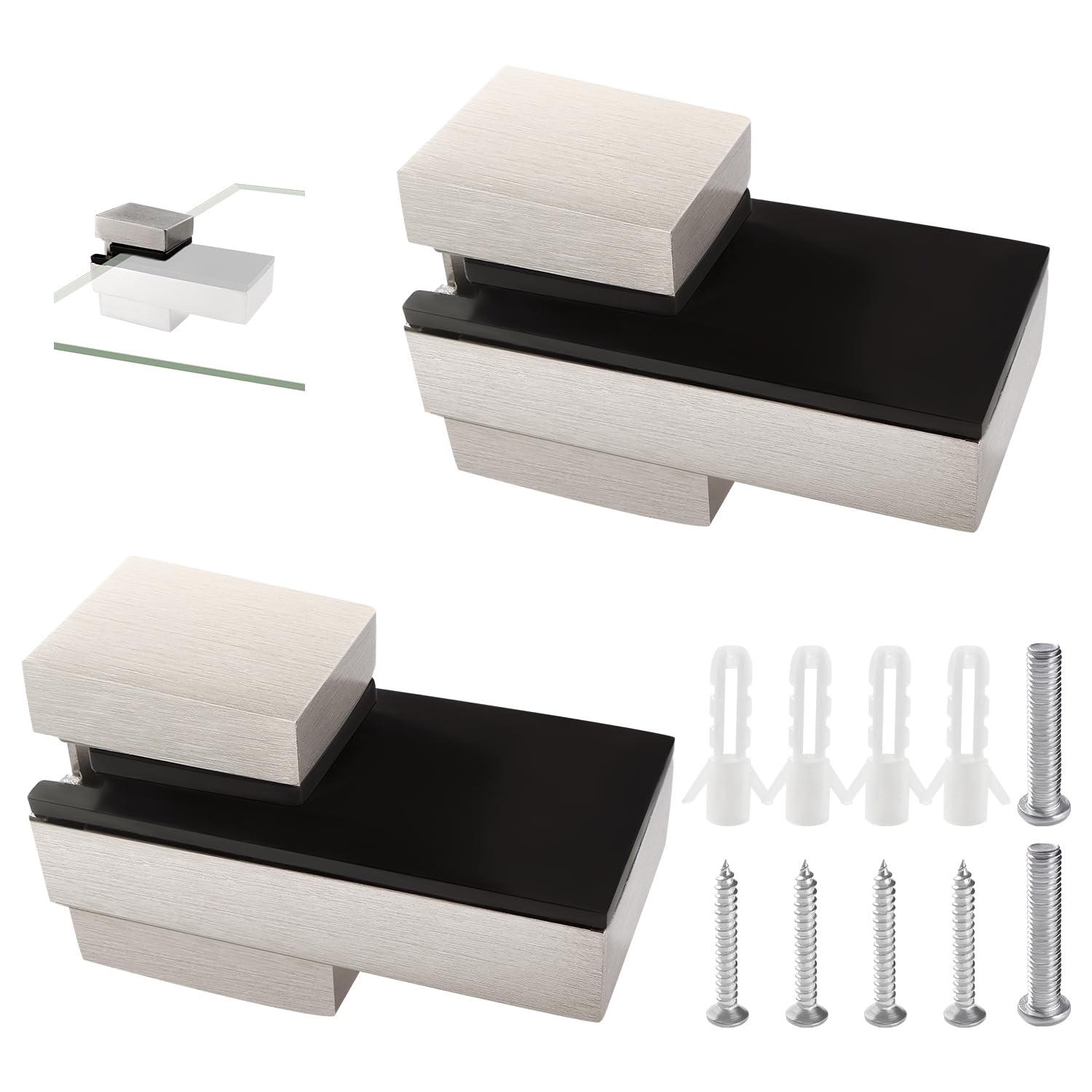 Lyeteung 2 PCS 3-16 mm Adjustable Glass Shelf Bracket, Zinc Alloy Wall Mount Glass Shelf Support