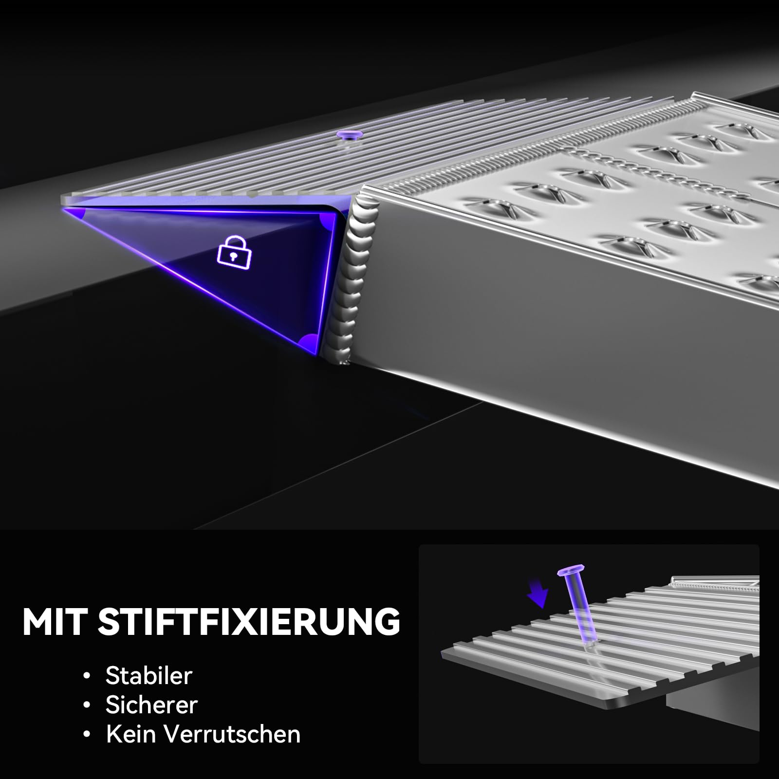 FACHNUO Stabile Aluminium-Rampen 100x30 cm | Laderampe, 680 kg Tragfähigkeit, rutschfest für Schuppen/Rasenmäher | Für Schneefräsen, Motorräder, Crossbikes & ATVs | 2er-Set, Silber