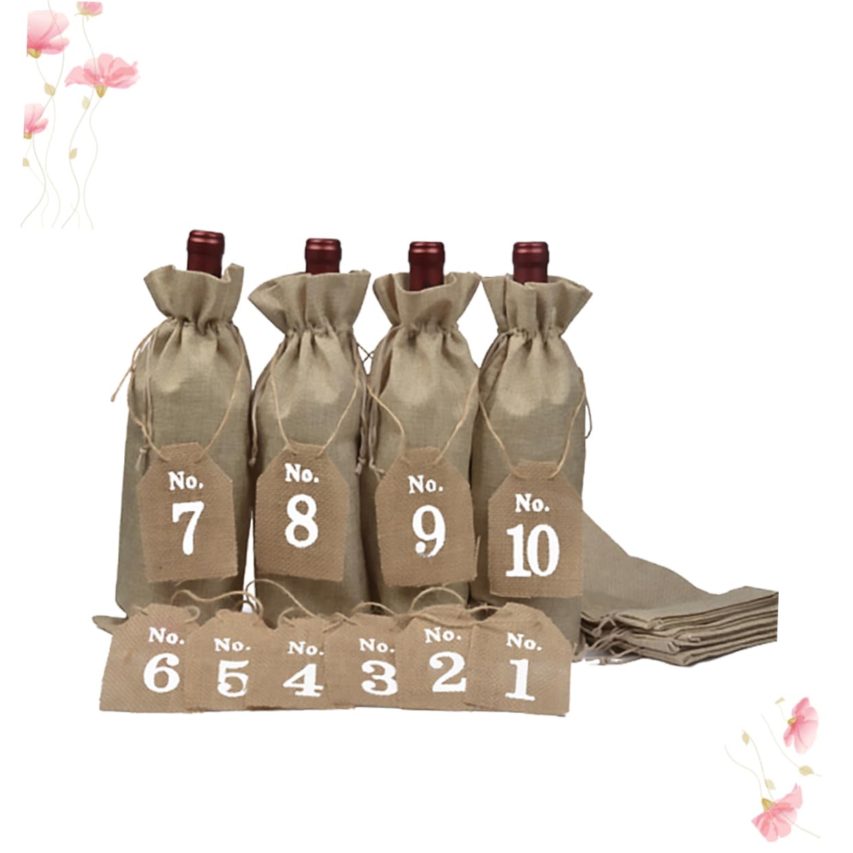 Paquet à Vin et Rangement de Bouteilles de Vin Lot de 20 en Toile de Jute et Étiquette Numérotée avec Cordon de Serrage pour Décoration de Fête