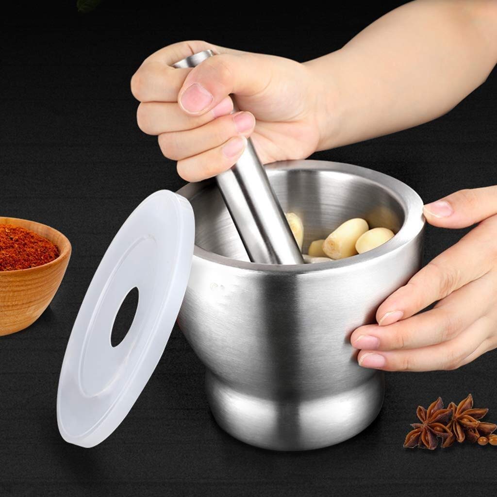 Mörser und Stößel Mörser und Stößel-Sets Edelstahl-Zerkleinerer Stößel Mörser-Set, langlebige, leicht zu reinigende Rührschüssel, ideal für Gewürze, Ingwer