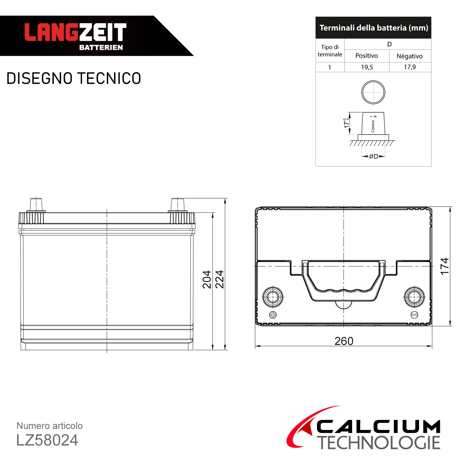 LANGZEIT batteria auto ASIA 80Ah 12V avviamento starter sostituito 70Ah