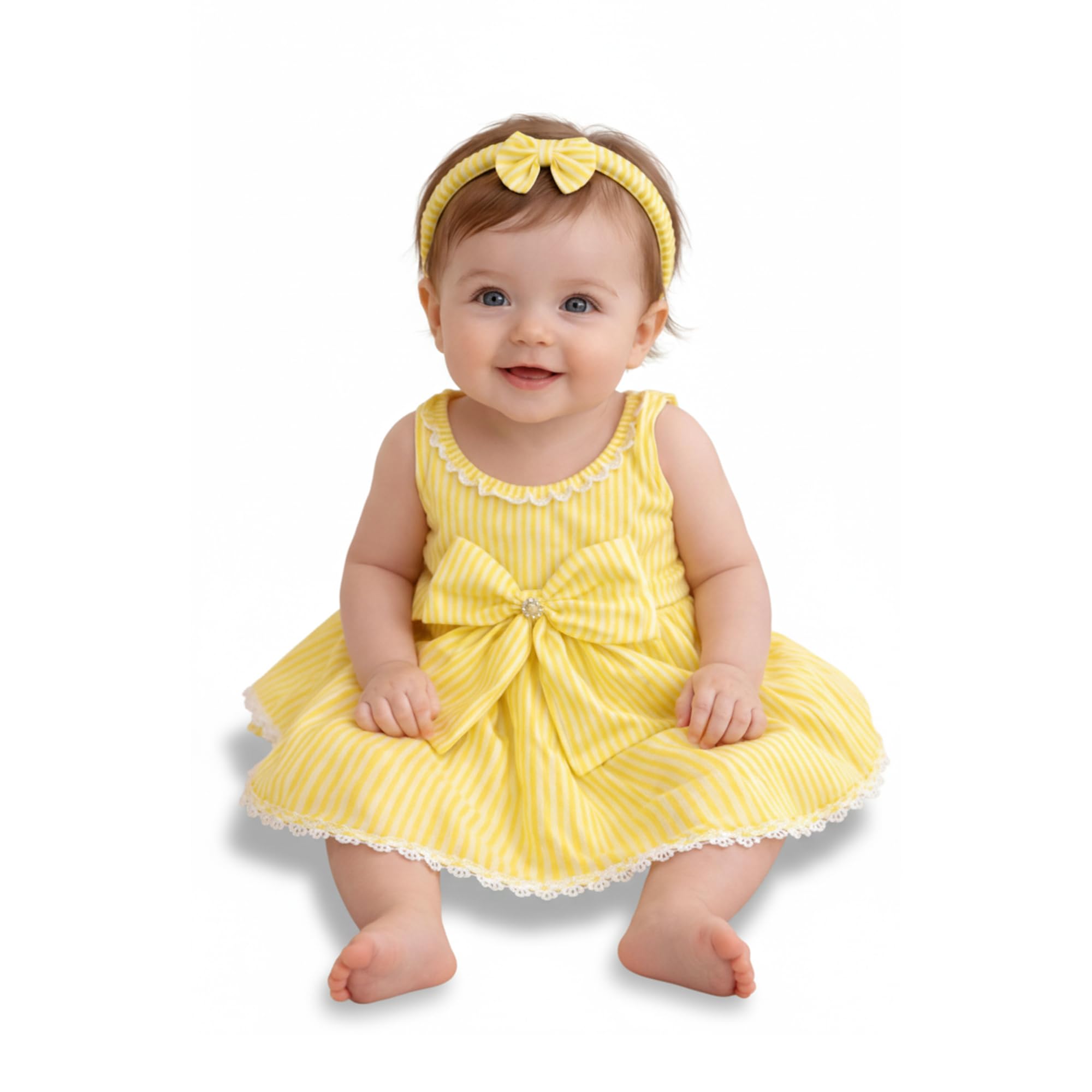 Baby Girl Frock Cotton Sleeveless Dress with Headband Birthday Frocks for Baby Girls | Newborn to 12 Months Stylish Outfit-image-10