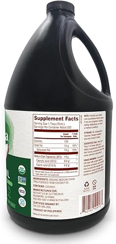 Vista 7 de Nutiva Aceite orgánico MCT, 1 galón, sin sabor para café, sin OMG hecho de cocos orgánicos, apto para dieta cetogénica, el mejor suplemento