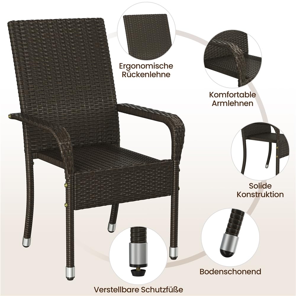 Yaheetech 4er Set Polyrattan Gartenstühle Stapelbar – Bild 4