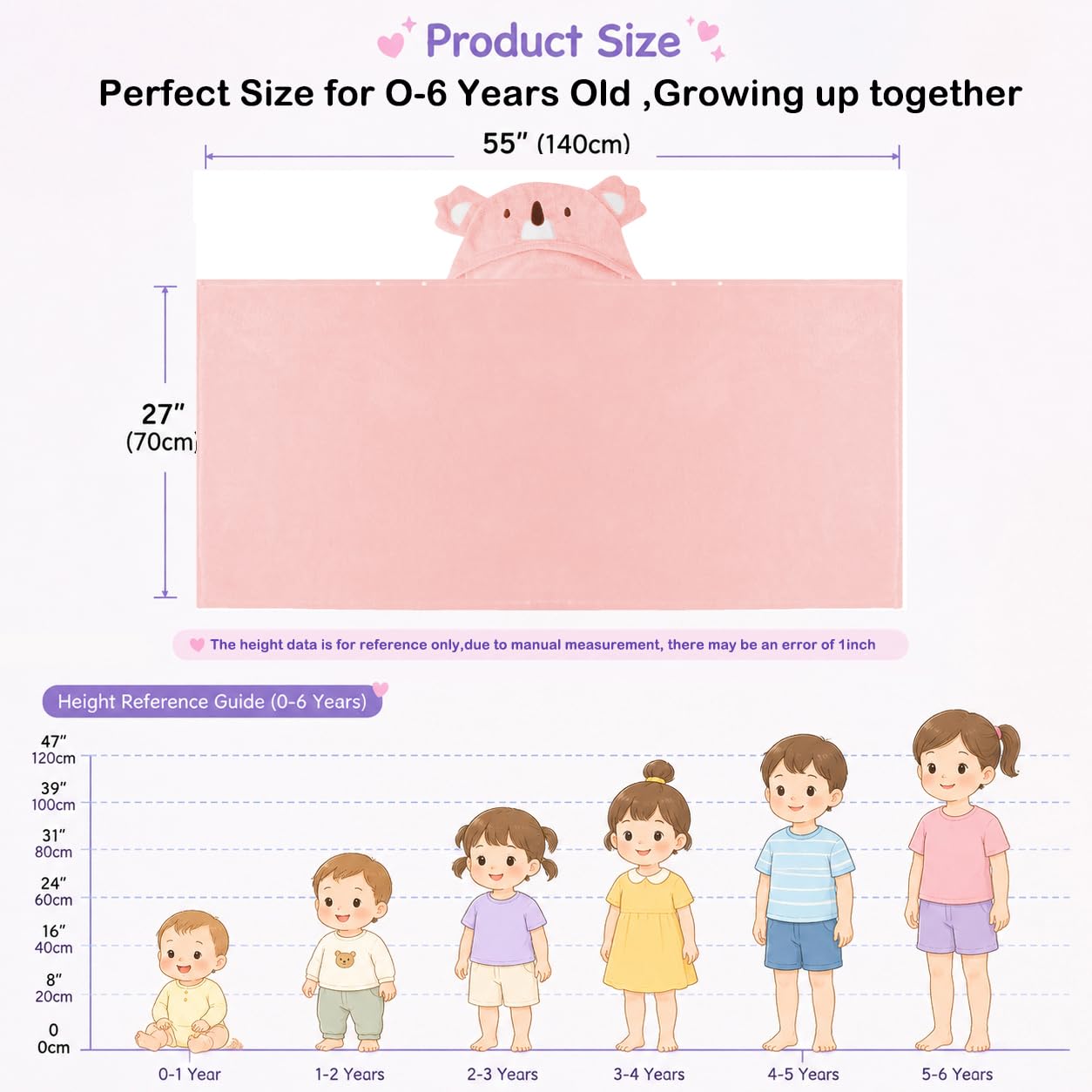 ROMASA Serviette de bain à capuche pour bébé ultra douce et absorbante pour tout-petits, couverture de nouveau-né, cadeau de douche (koala rose)