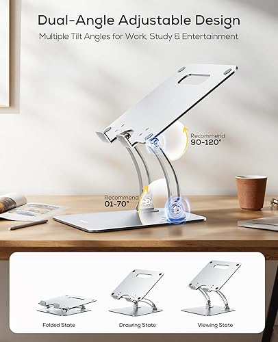 Miniatura 4 de Nulaxy Soporte para portátil totalmente ajustable para escritorio, elevador de computadora de aluminio plegable doble con ventilación térmica